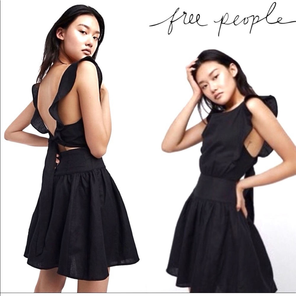 Free People, Erin Black Linen Dress, Size S